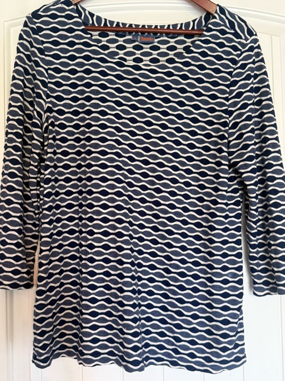 Tianello Navy &‎ White Dot-Pattern Knit Top